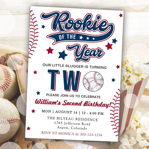 Rookie of the Year Baseball Second 2nd Birthday Invitation