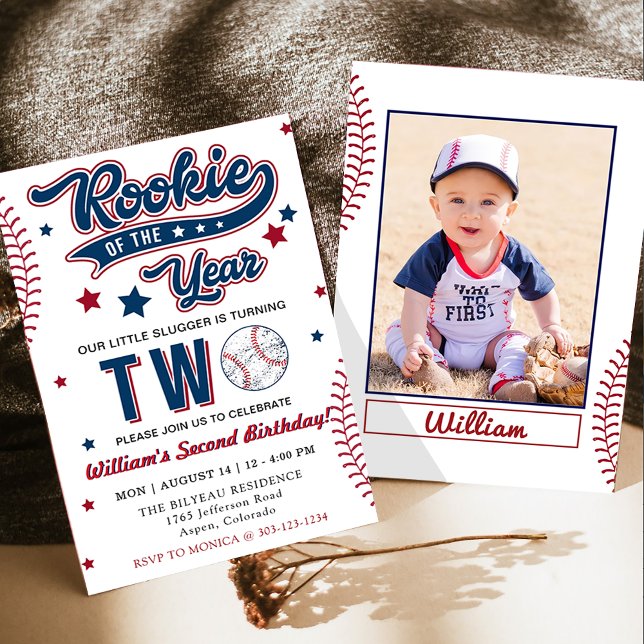 Rookie of the Year Baseball Second Birthday Party Invitation (Creator Uploaded)