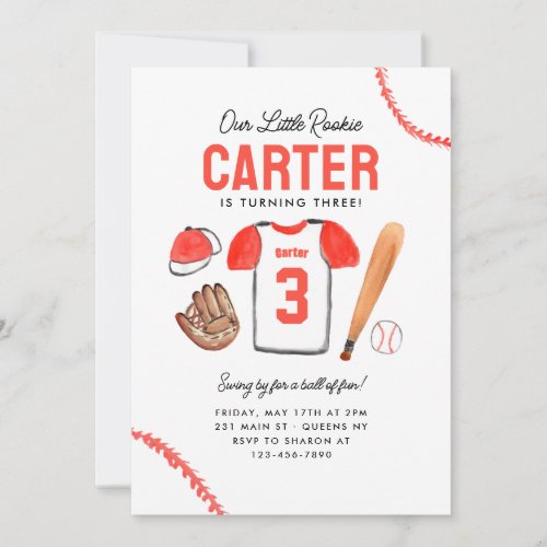 Rookie of the Year Baseball Shirt Sports Birthday Invitation