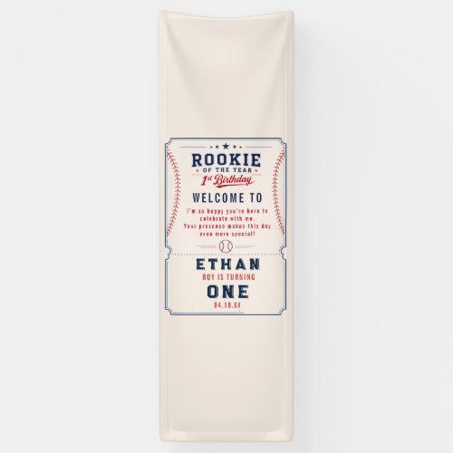 Rookie of the Year Baseball Ticket 1st Birthday Banner