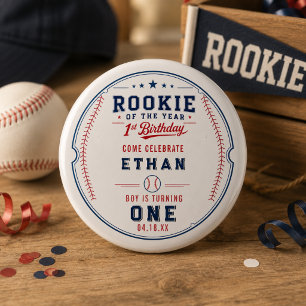 Rookie of the Year Baseball Ticket 1st Birthday Button