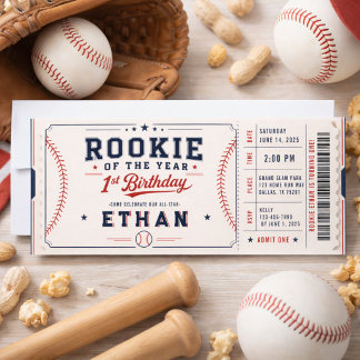 Rookie of the Year Baseball Ticket  1st Birthday Invitation