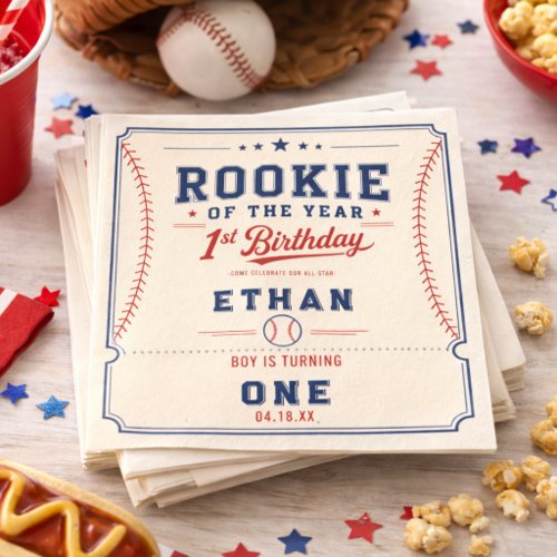 Rookie of the Year Baseball Ticket 1st Birthday Napkins