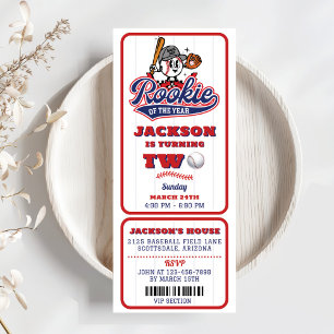 Rookie Of The Year Baseball Ticket 2nd Birthday Invitation
