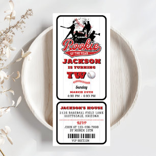 Rookie Of The Year Baseball Ticket 2nd Birthday Invitation