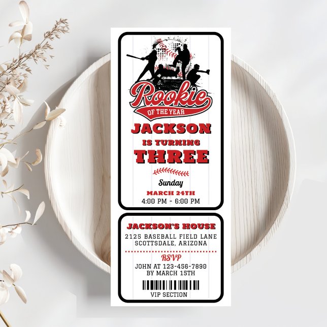 Rookie Of The Year Baseball Ticket 3rd Birthday Invitation (Creator Uploaded)