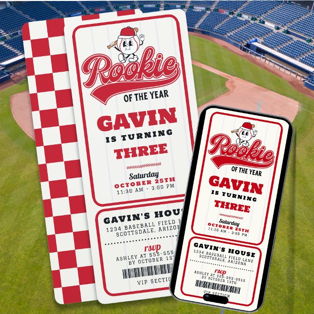 Rookie Of The Year Baseball Ticket Custom Birthday Invitation (Creator Uploaded)