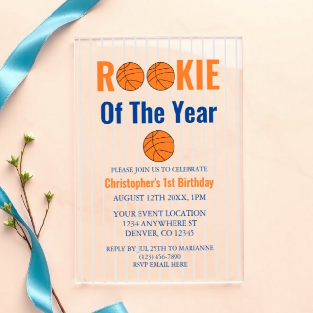 Rookie Of The Year Basketball 1st Birthday Acrylic Invitations (Creator Uploaded)