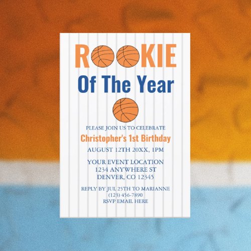 Rookie Of The Year Basketball 1st Birthday Invitation