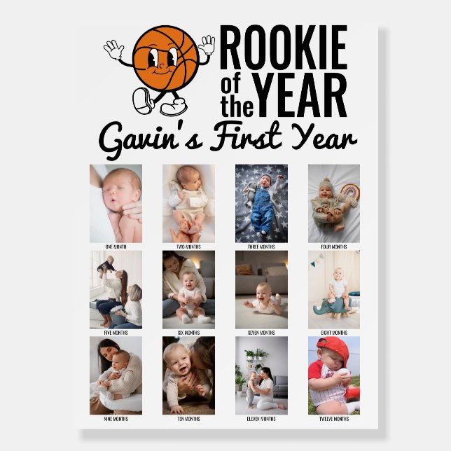 Rookie Of The Year Basketball 1st Birthday Picture Foam Board (Front)
