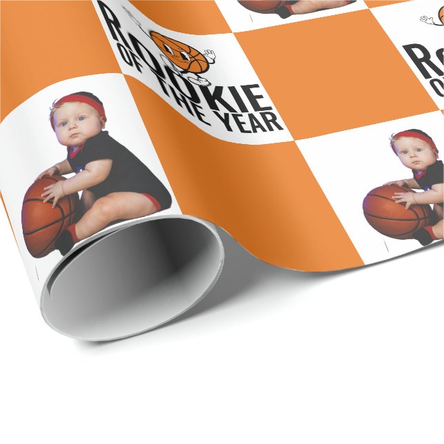 Rookie Of The Year Basketball Birthday Customized Wrapping Paper (Roll Corner)