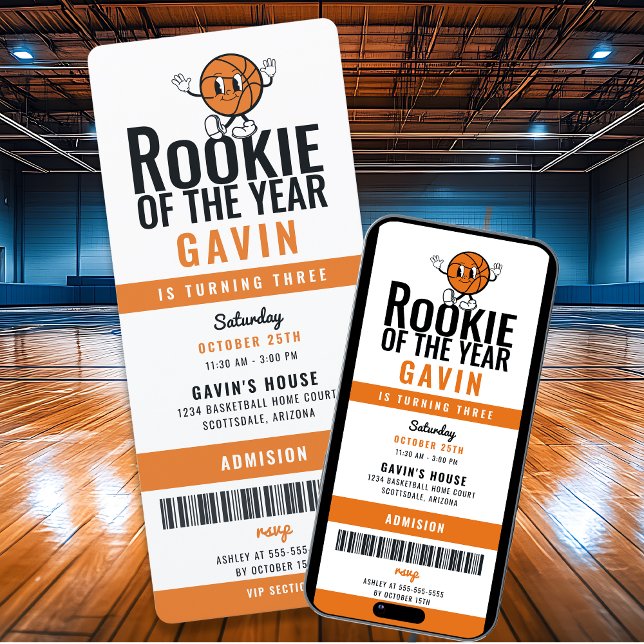 Rookie Of The Year Basketball Customized Birthday Invitation (Creator Uploaded)