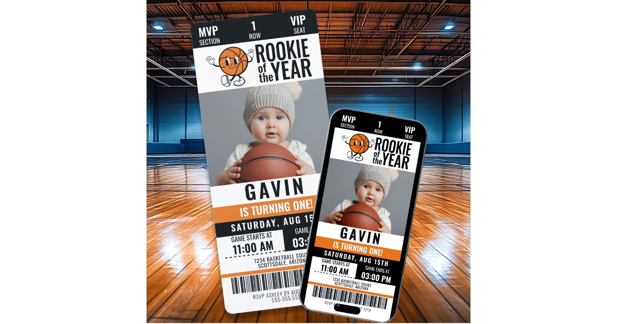 Rookie Of The Year Basketball Photo Birthday Invitation