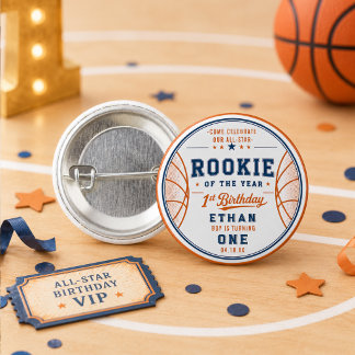 Rookie of the Year Basketball Ticket 1st Birthday Button