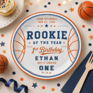 Rookie of the Year Basketball Ticket 1st Birthday Paper Plates
