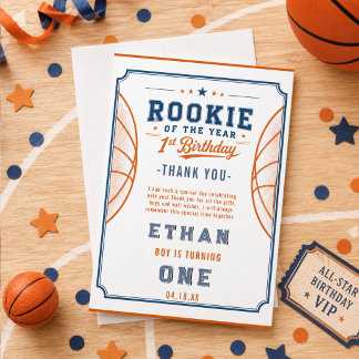 Rookie of the Year Basketball Ticket 1st Birthday Thank You Card