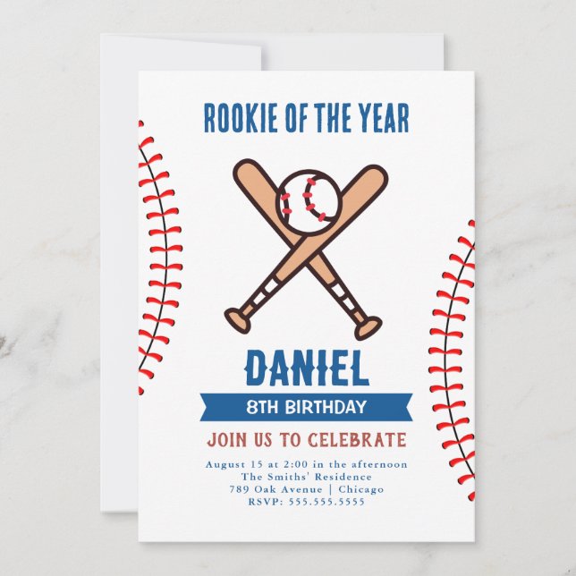 Rookie of the Year Birthday Baseball Party Invitation (Front)