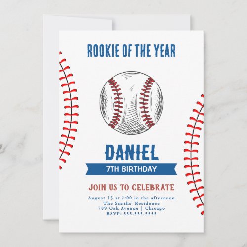 Rookie of the Year Birthday Baseball Party Invitation