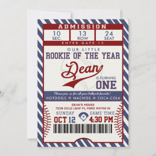 Rookie of the Year Birthday Baseball Ticket Invitation