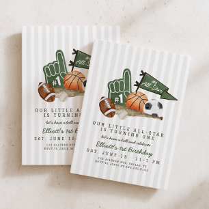 Rookie of the Year   Boy Green Sports 1st Birthday Invitation
