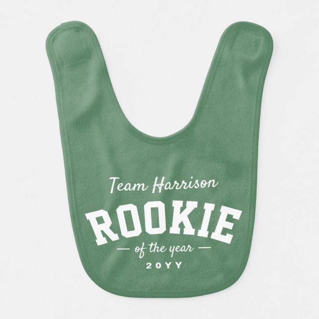 Rookie of the year cute green family name baby bib (Front)