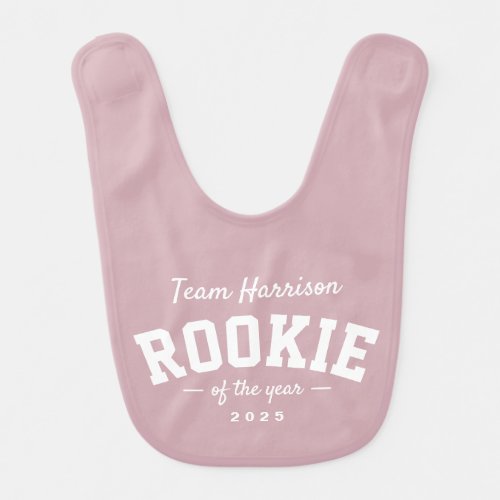 Rookie of the year cute pink family name baby bib