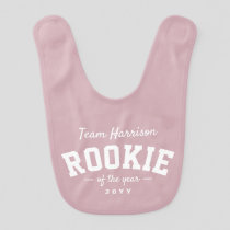 Rookie of the year cute pink family name baby bib