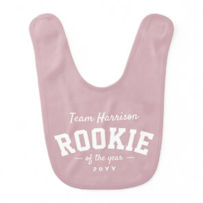 Rookie of the year cute pink family name baby bib
