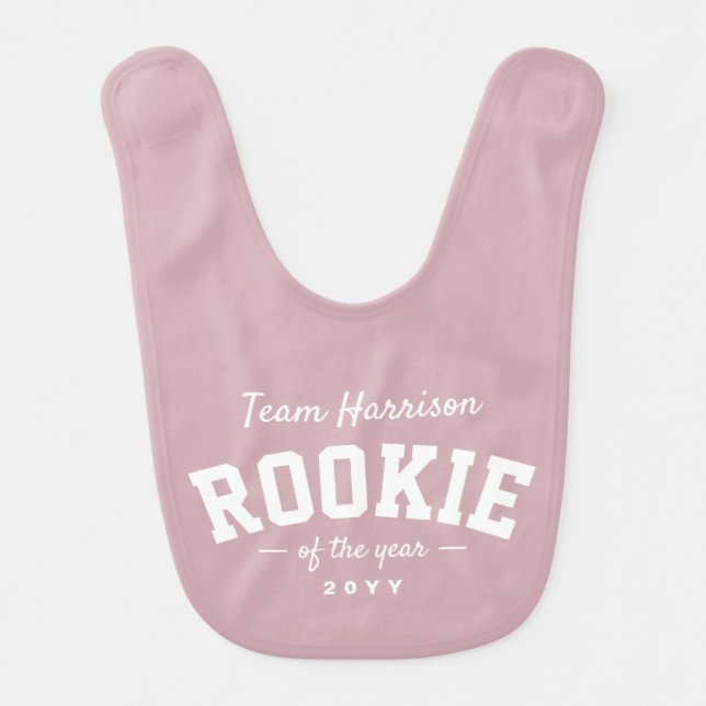 Rookie of the year cute pink family name baby bib (Front)