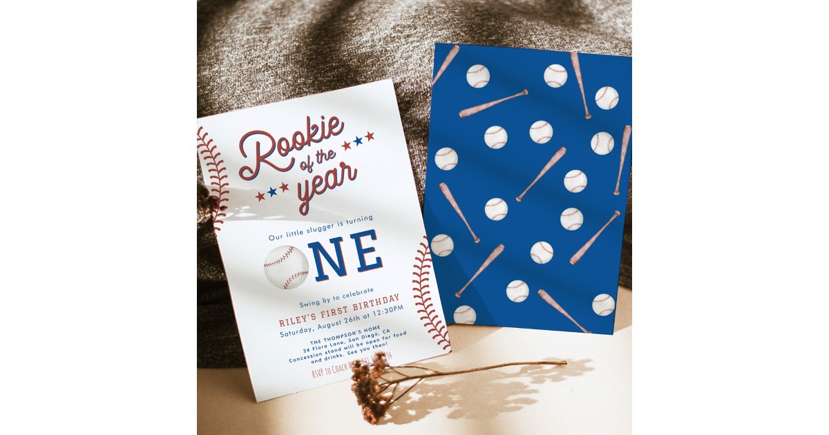 Rookie of the Year First Birthday Baseball Party I Invitation | Zazzle