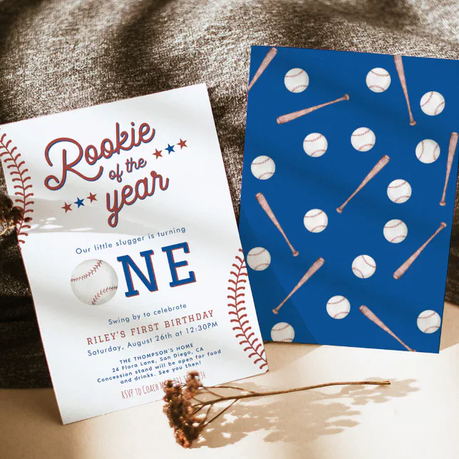 Rookie of the Year First Birthday Baseball Party I Invitation | Zazzle