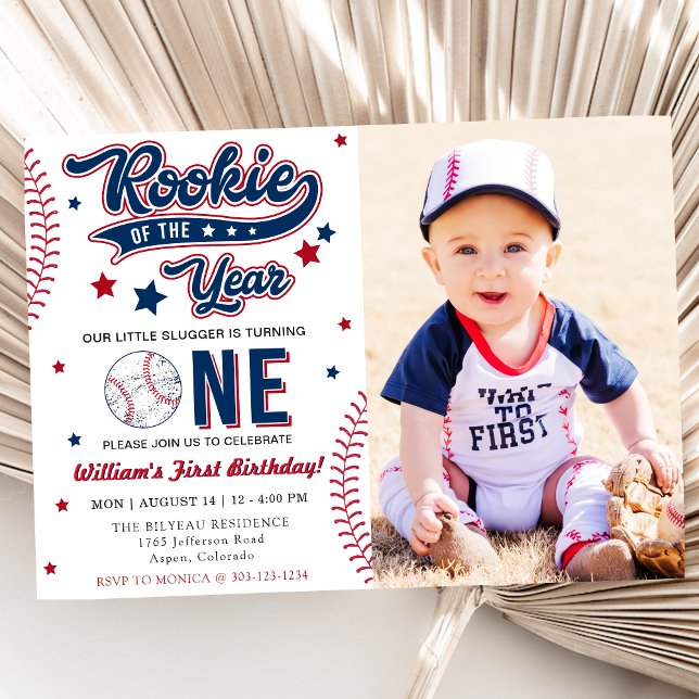Rookie Of The Year First Birthday Baseball Party Invitation (Creator Uploaded)