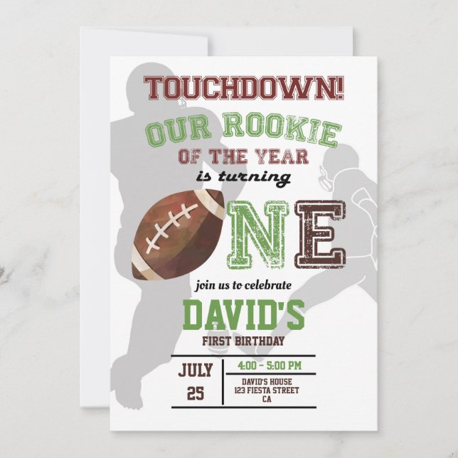 Rookie of the Year First Birthday Boy Football Invitation (Front)
