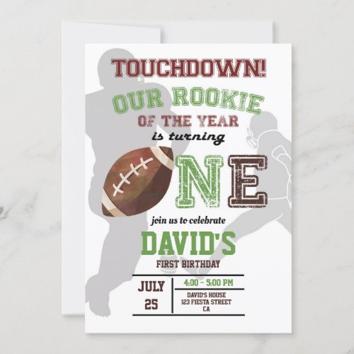 Rookie of the Year First Birthday Boy Football Invitation