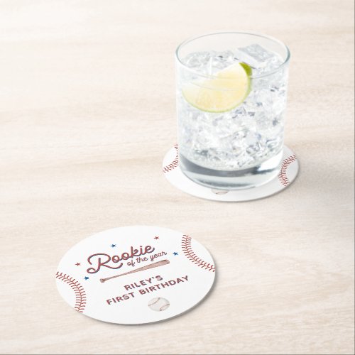 Rookie of the Year First Birthday Party Round Paper Coaster