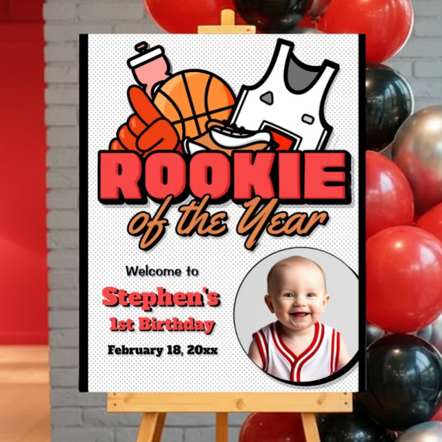 Rookie of the Year - First Birthday Welcome Sign (Rookie of the Year - First Birthday Welcome Sign with Photo Picture)