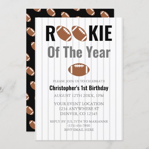 Rookie Of The Year Football 1st Birthday Invitation