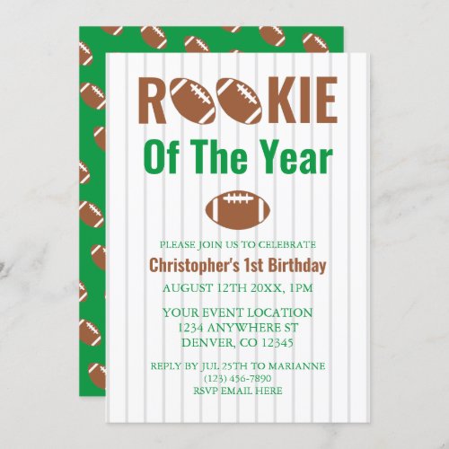 Rookie Of The Year Football 1st Birthday Invitation