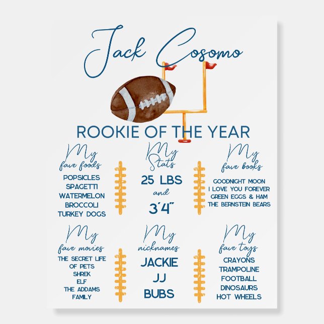 Rookie of the year football themed stats poster  (Front)