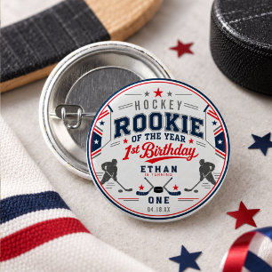 Rookie of the Year Hockey Ticket 1st Birthday Button