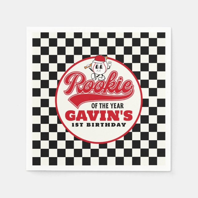 Rookie Of The Year Personalized Baseball Birthday  Napkins (Front)