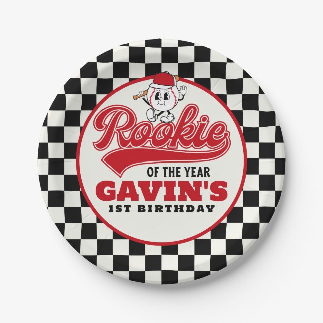 Rookie Of The Year Personalized Baseball Birthday  Paper Plates (Front)