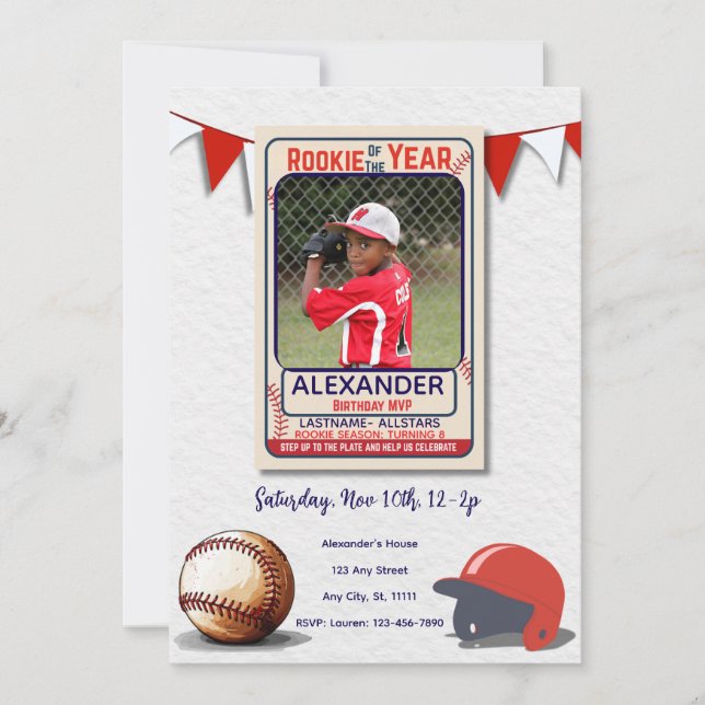Rookie of the Year Photo Birthday Invitation (Front)