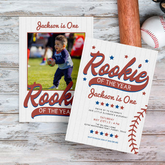 Rookie of the Year Photo First Birthday Invitation | Zazzle