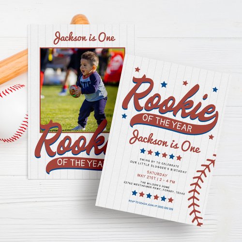 Rookie of the Year Photo First Birthday Invitation