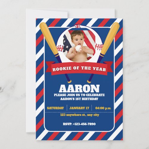 Rookie of the Year Photo Kids Party Invitation