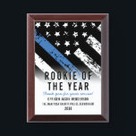 Rookie of the Year Police Officer Department Award Plaque<br><div class="desc">This design features a police force flag with black and white stripes,  and a thin blue line stripe as well. This award is great for showing appreciation to an officer,  sheriff,  captain,  or chief for their service and recognizing them as officer of the year.</div>