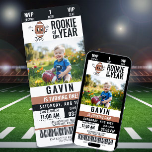 Rookie Of The Year Retro Football Photo Birthday Invitation