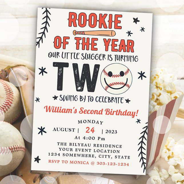 Rookie Of The Year Second Birthday Baseball Party Invitation (Creator Uploaded)