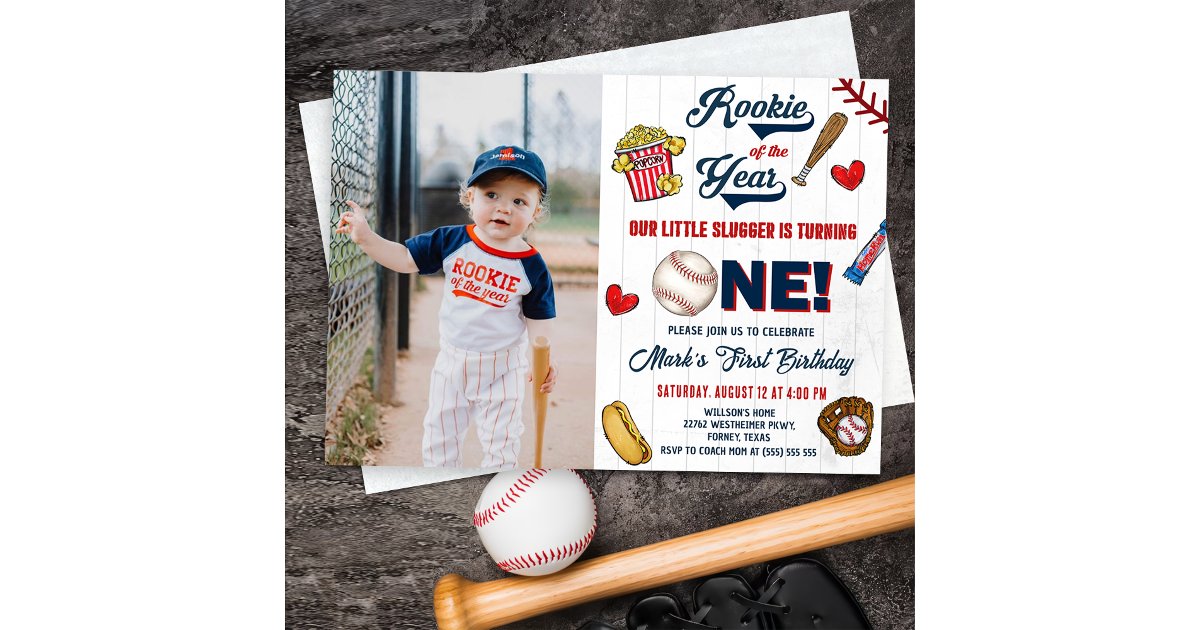 Rookie of the Year Vintage Baseball Birthday Photo Invitation | Zazzle
